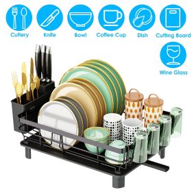 360Â° Swivel Spout Dish Drying Rack, All-Round Drainage System (No Wet Countertops) with Separate Knife Holder Drainage, Drainboard for Quick Drying