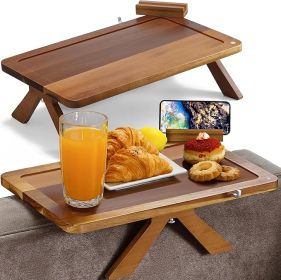 Acacia Couch Arm Tray Table â€“ Fits Sofa Arms up to 8.8" Wide, 3 in 1 Adjustable Couch Arm Table with 360Â° Rotating Phone Holder