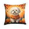 Bichon Frise Fall Throw Pillow Machine Washable, Indoor Outdoor Decorative Pillow for Couch, Bed or Patio, 14Hx14W