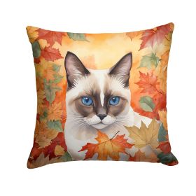 Snowshoe Cat in Fall Leaves Throw Pillow Machine Washable, Indoor Outdoor Decorative Pillow for Couch, Bed or Patio, 18Hx18W