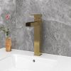 Brushed Gold Single Handle Waterfall Bathroom Vessel Sink Faucet Solid Brass Modern