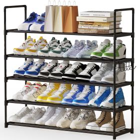 5-Tier Stackable Shoe Rack Organizer with Metal Frame, 35.5 inch Length, Holds 25â€“30 Pairs, Black