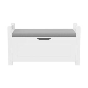 Kids Toy Box Chest, White Toy Box for Boys Girls, Large Storage Cabinet with Cushion Seat Bench/Flip-Top Lid/Safety Hinge
