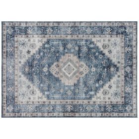HOMCOM 8x10 Area Rug, Vintage Washable Rug, Non-Slip Floor Carpet for Living Room, Bedroom, Dining Room, Blue