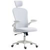 Office Chair, Mesh Computer Desk Chair with Adjustable Headrest, 4D Lumbar Support, Flip-up Arm, White
