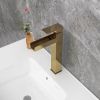 Brushed Gold Single Handle Waterfall Bathroom Vessel Sink Faucet Solid Brass Modern