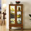 Cabinet Lighted Diapaly Cabinet with Adjustable Shelves and Mirrored Back Panel, Tempered Glass Doors (Oak, 3 Tier), (E26 light bulb not included)