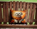 Bichon Frise Fall Throw Pillow Machine Washable, Indoor Outdoor Decorative Pillow for Couch, Bed or Patio, 14Hx14W