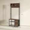 HOMCOM Hall Tree with Bench and Shoe Storage, 5-in-1 Entryway Bench with Coat Rack, 3 Storage Shelves, 2 Fabric Drawers, Brown