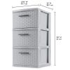 3 Drawer Weave Tower, Plastic Decor Drawers with Pull Handles, Gray