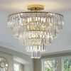 (Same as W1340102252/L5001) Gold Crystal Chandeliers,5-Tier Round Semi Flush Mount Chandelier Light Fixture