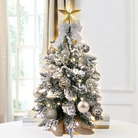 22in Mini Christmas Tree with Light Artificial Small Tabletop Woodland Christmas Decoration with Flocked Snow;  Exquisite Decor & Xmas Ornaments for T (Style: Rose Gold)