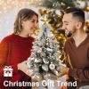 22in Mini Christmas Tree with Light Artificial Small Tabletop Woodland Christmas Decoration with Flocked Snow;  Exquisite Decor & Xmas Ornaments for T